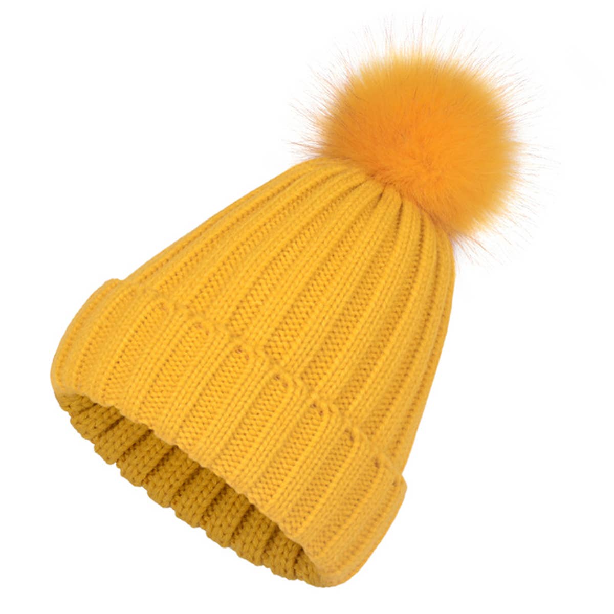 ACCITY FLUFFY BALL SIMPLE BASIC KNIT BEANIE_CWAH331: Black / (OS) 1
